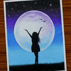 Девушка и луна — рисунок