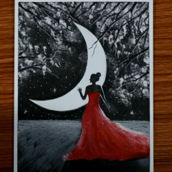 Девушка и месяц - рисунок Девушка и месяц - рисунок