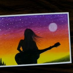 Девушка с гитарой - рисунок