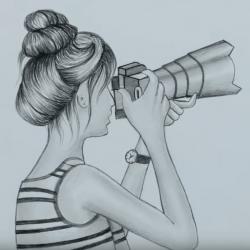Девушка с камерой — рисунок
