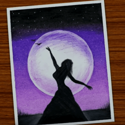 Девушка в лунном свете — рисунок