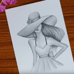 Девушка в шляпке - рисунок