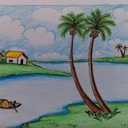 Как нарисовать деревенский пейзаж для детей