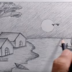 Как рисовать лунную ночь карандашом