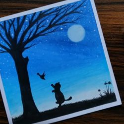 Котенок и птичка - рисунок Котенок и птичка — рисунок