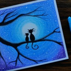 Коты на ветке - рисунок Коты на ветке - рисунок