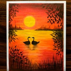 Лебеди на закате - рисунок