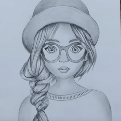 Лицо девушки — рисунок карандашом