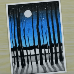 Луна сквозь лес — рисунок