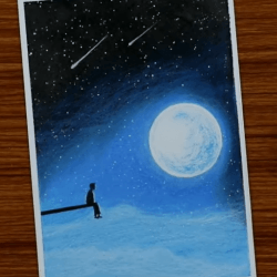 Мальчик в лунную ночь - рисунок