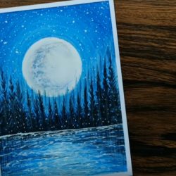 Озеро ночью - рисунок Озеро ночью — рисунок