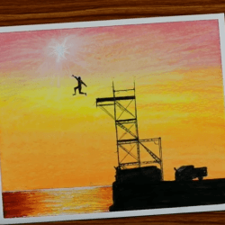 Прыжок с вышки в море — рисунок