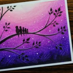 Птички на дереве — рисунок