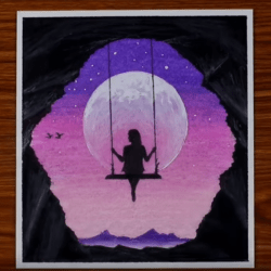 Рисунок — Девушка на качелях в лунном свете