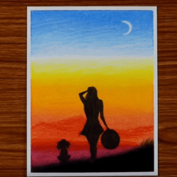 Рисунок - Девушка с шляпой и собачкой
