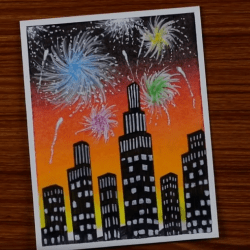 Рисунок - фейерверки над городом Рисунок - фейерверки над городом