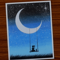 Рисунок - ночь, луна, кот
