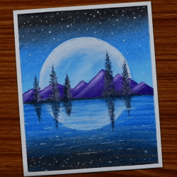 Рисунок — озеро в горах