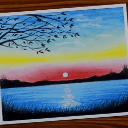 Рисунок — закат над озером