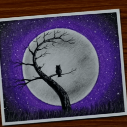 Сова в лунном свете — рисунок