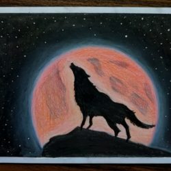 Волк и луна - рисунок