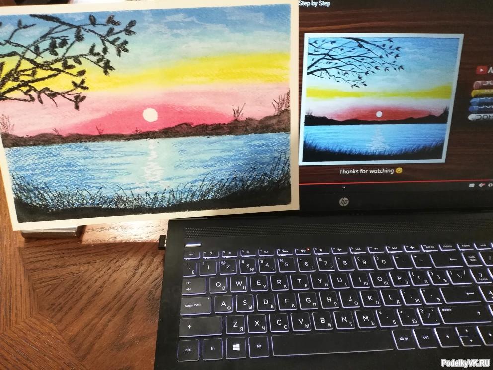 Рисунок - закат над озером