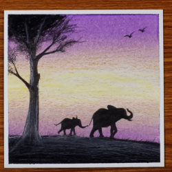 Рисуем — слоненок с мамой